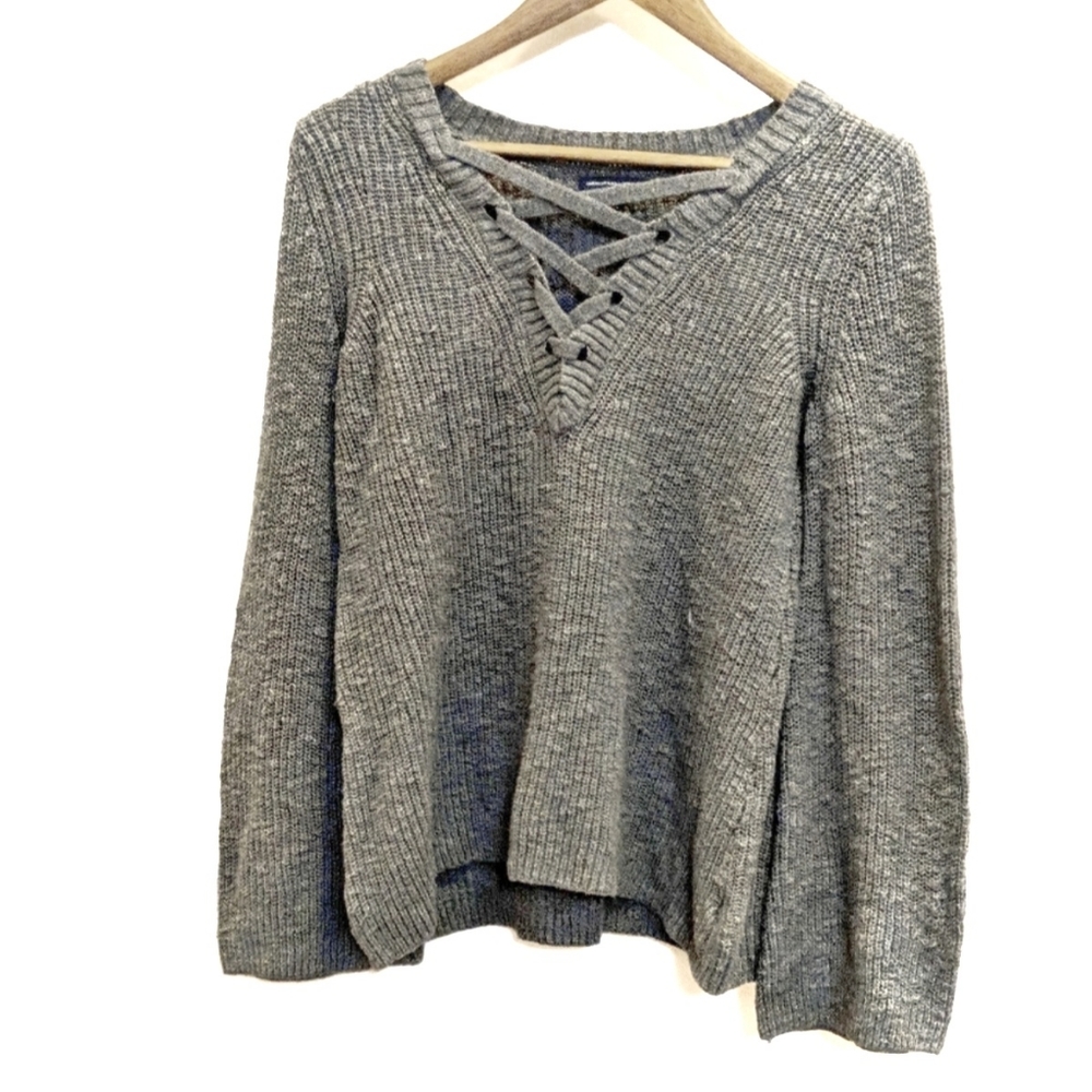 American Eagle Wide Sleeve Lace Up Sweater Medium